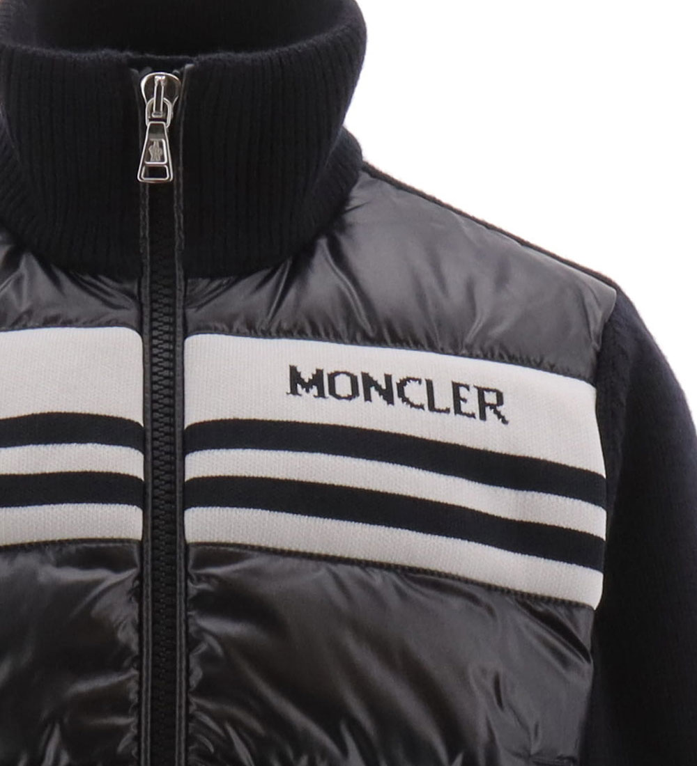Moncler Cardigan - Ull/Dun - Marinblå m. Vit