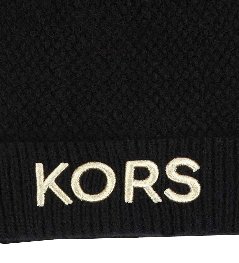 Michael Kors Beanie - Knitted - Black w. Pom-Pom
