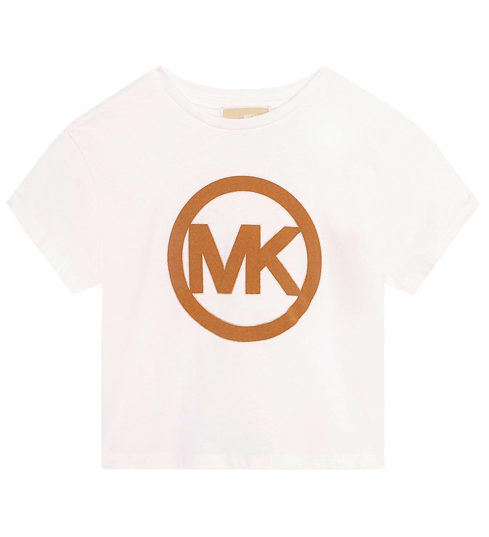 Michael Kors T-shirt - Cropped - Off White w. Brown