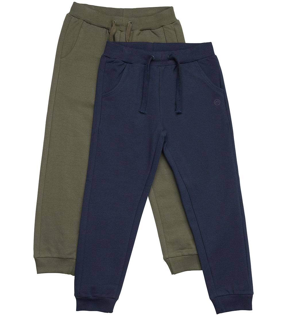 Minymo Jogginghosen - 2er-Pack - Olive Nacht/Navy