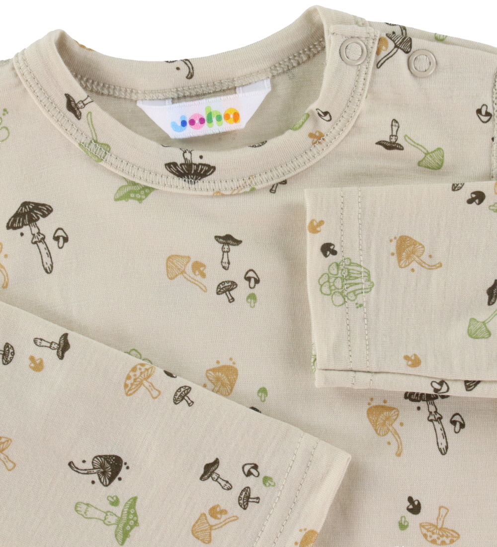 Joha Blouse - Wool - Beige w. Mushrooms
