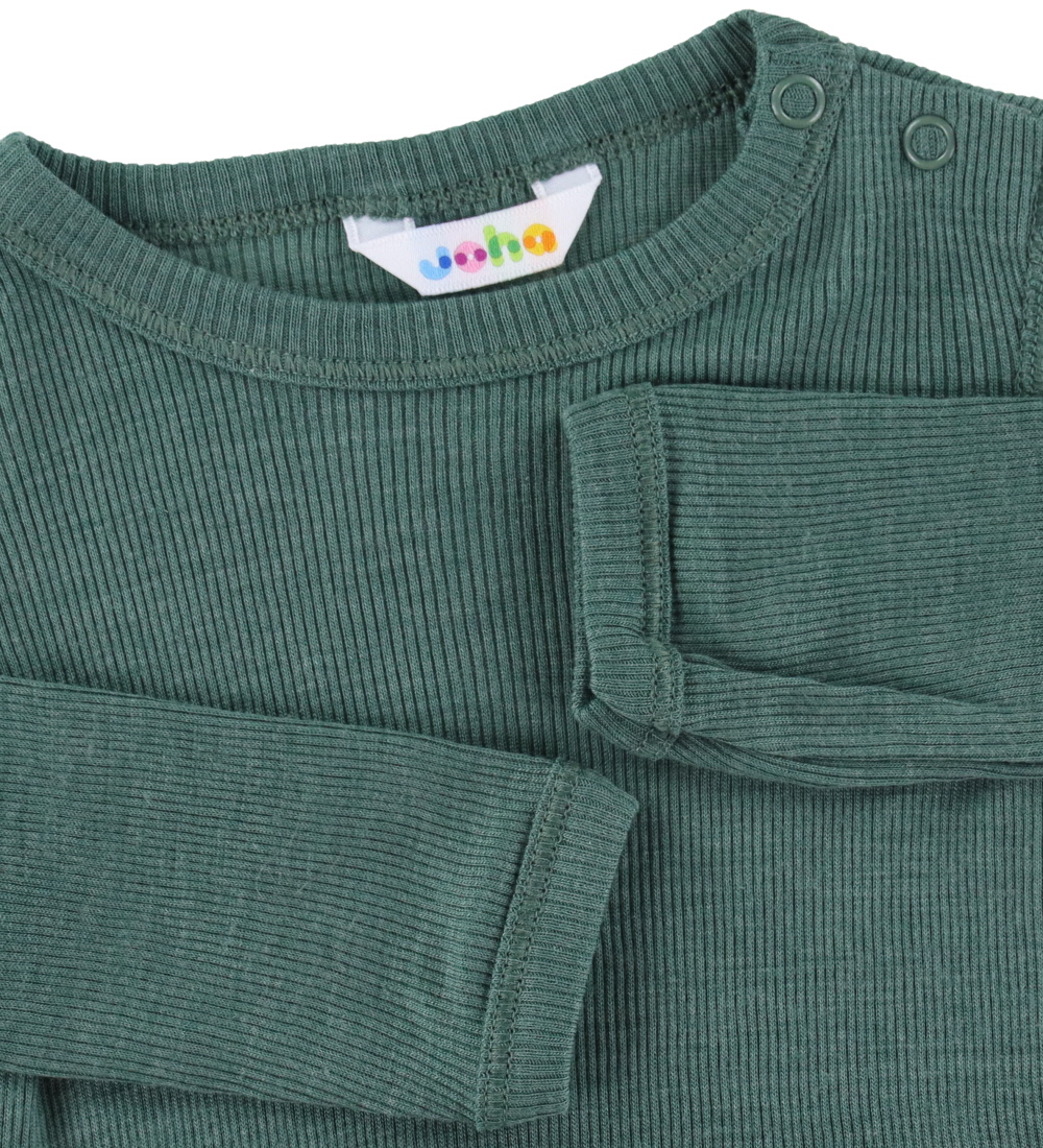 Joha Bodysuit l/s - Rib - Wool/Silk - Dark Green
