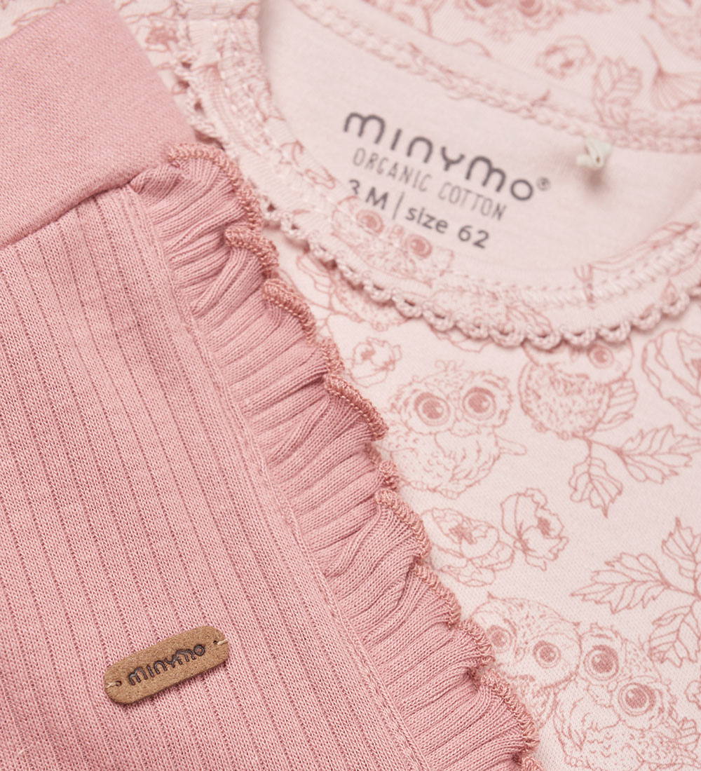 Minymo Trousers/Bodysuit l/s - Ash Rose/Pink Powder w. Week no