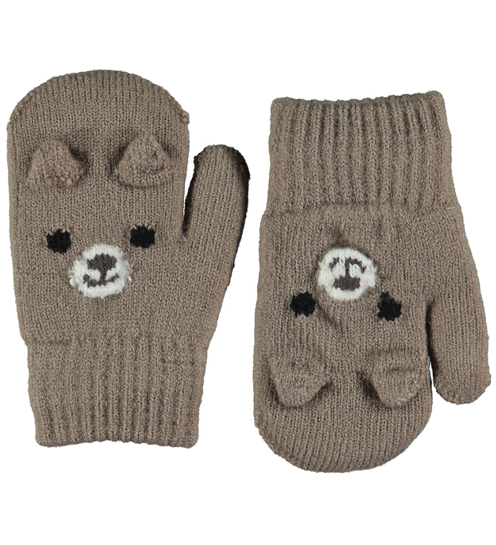 Molo Mittens w. Lining - Knitted - Kenau - Moth Grey w. Bear