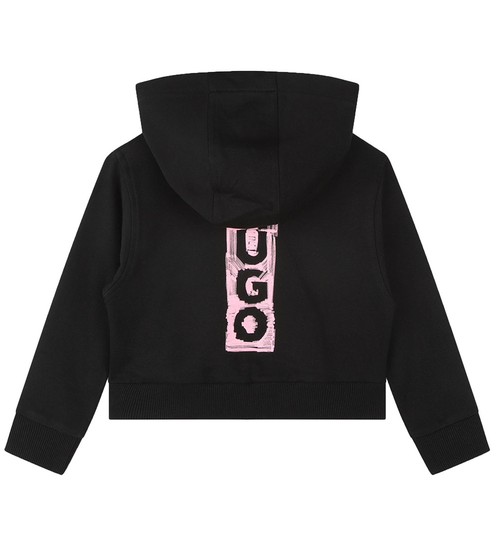 HUGO Cardigan - Cropped - Black/Pink w. Print