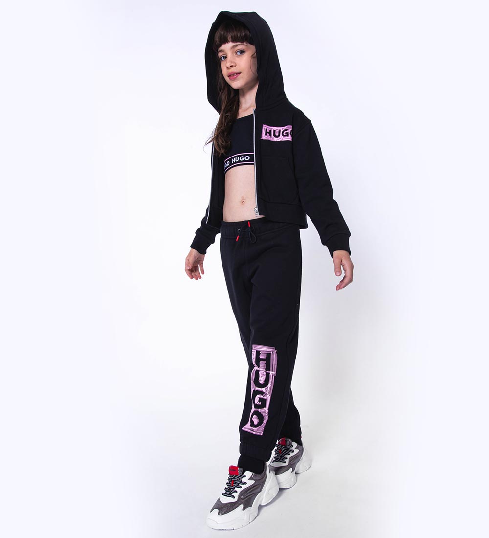 HUGO Cardigan - Cropped - Black/Pink w. Print