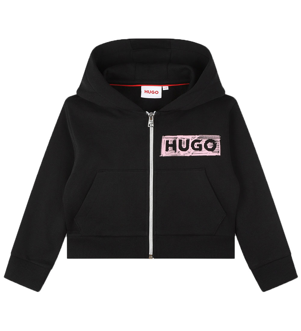 HUGO Cardigan - Cropped - Black/Pink w. Print