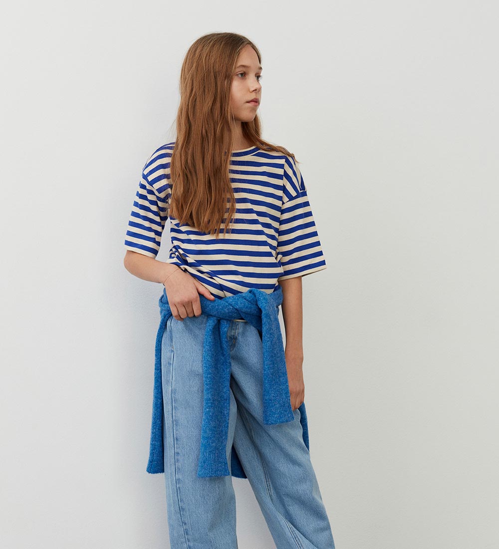 Sofie Schnoor Meisjes T-Shirt - Rib - Blauw/Crème Gestreept