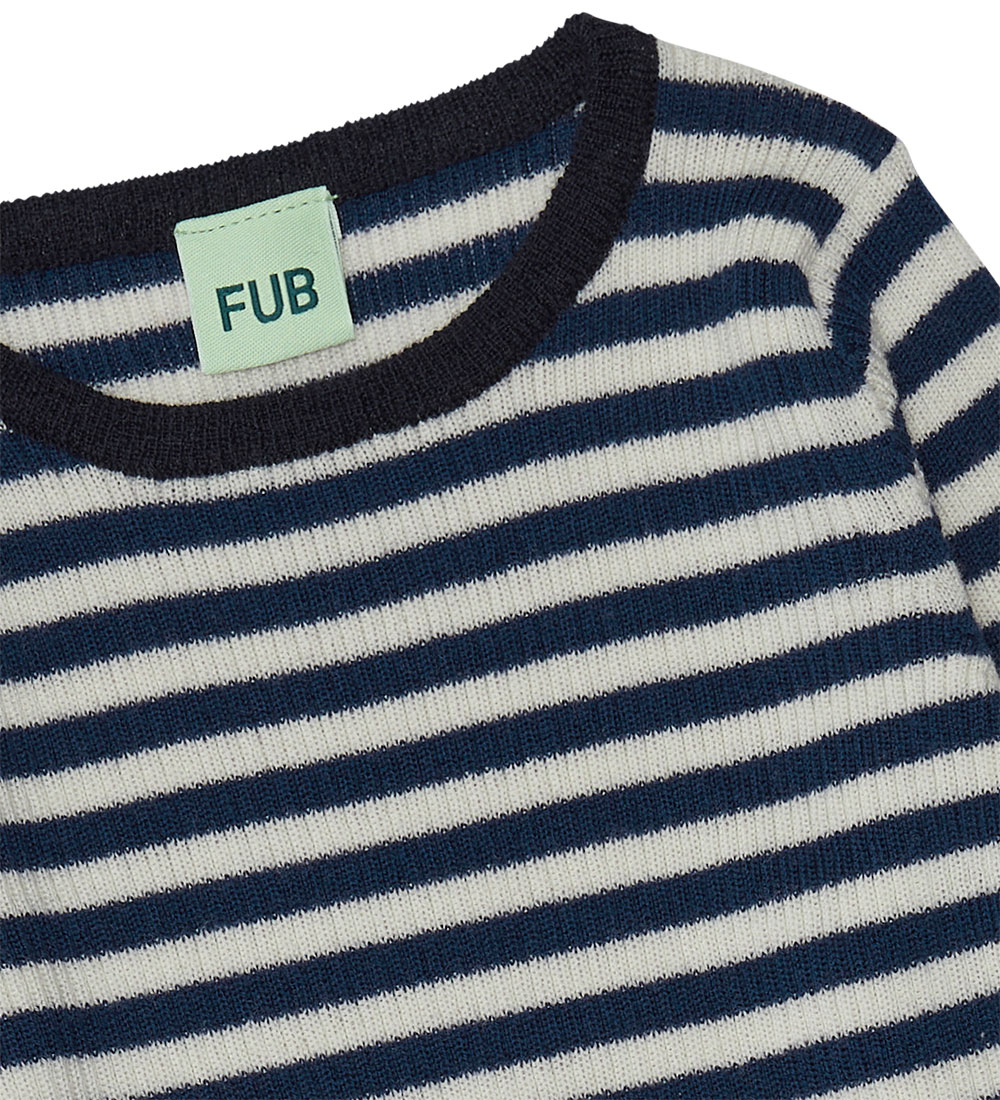 FUB Blouse - Wool - Rib - Ecru/Royal Blue