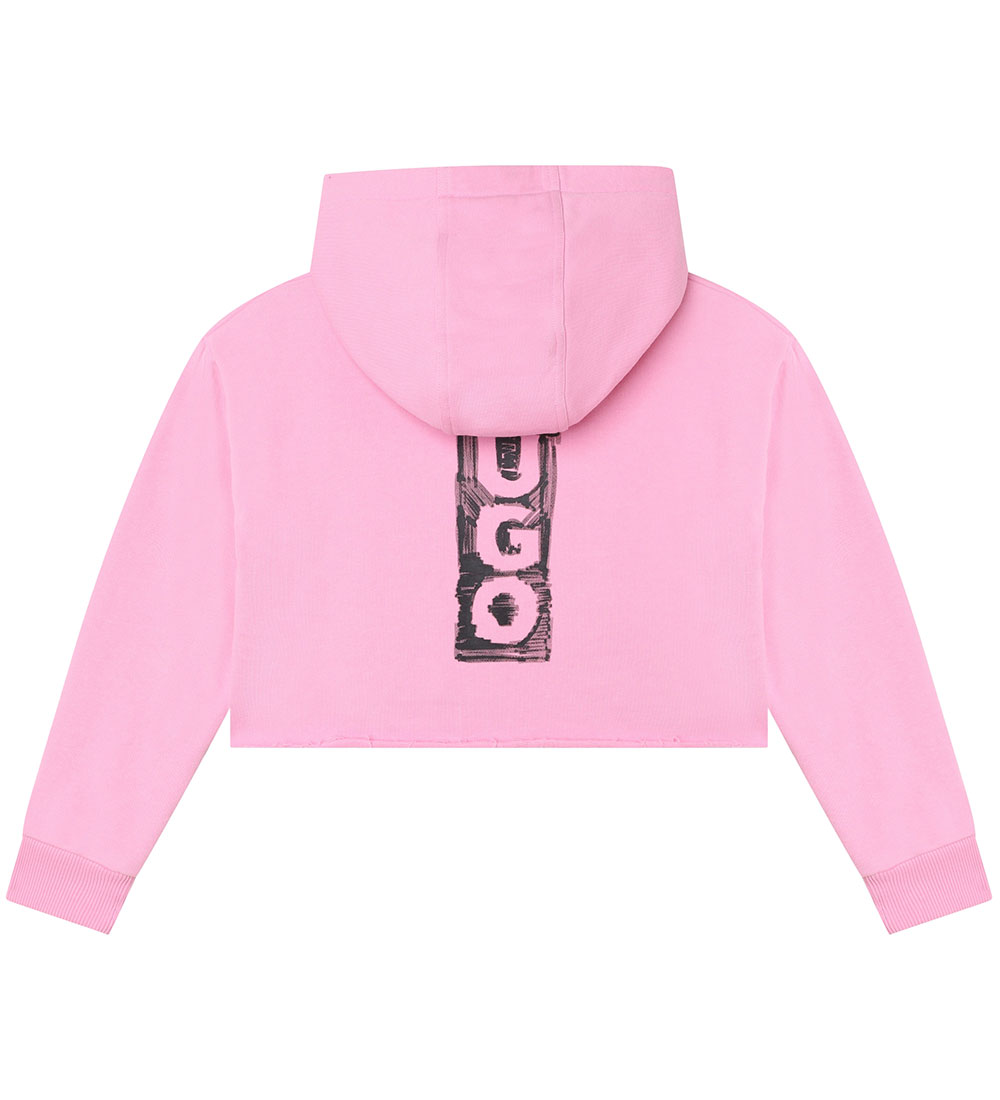 HUGO Hoodie - Cropped - Pink w. Black