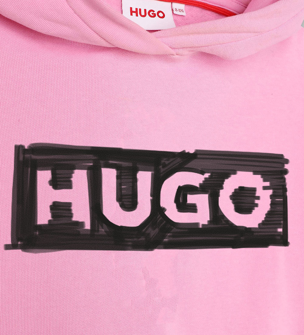 HUGO Hoodie - Cropped - Pink w. Black