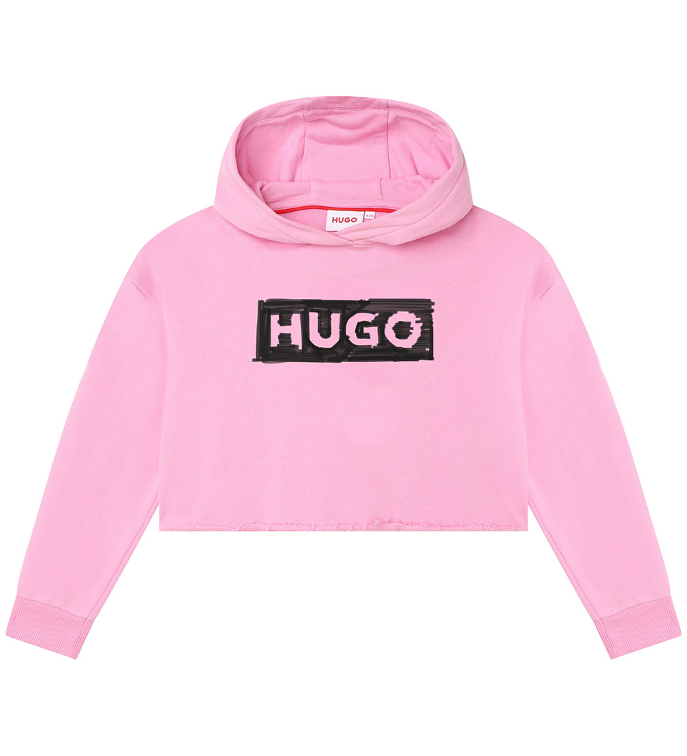 HUGO Hoodie - Cropped - Pink w. Black