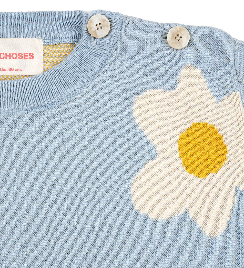Bobo Choses Blouse - Knitted - BIG Fower - Light Blue/White