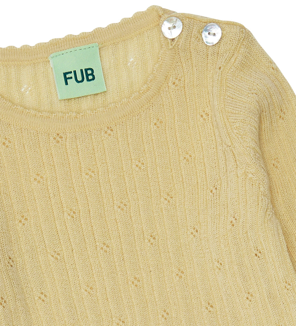 FUB Bodysuit l/s - Wool - Rib - Buttermilk w. Pointelle
