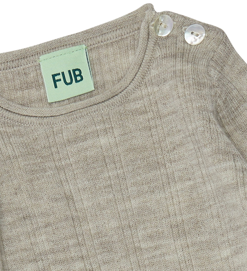 FUB Bodysuit l/s - Wool - Rib - Light Beige Melange