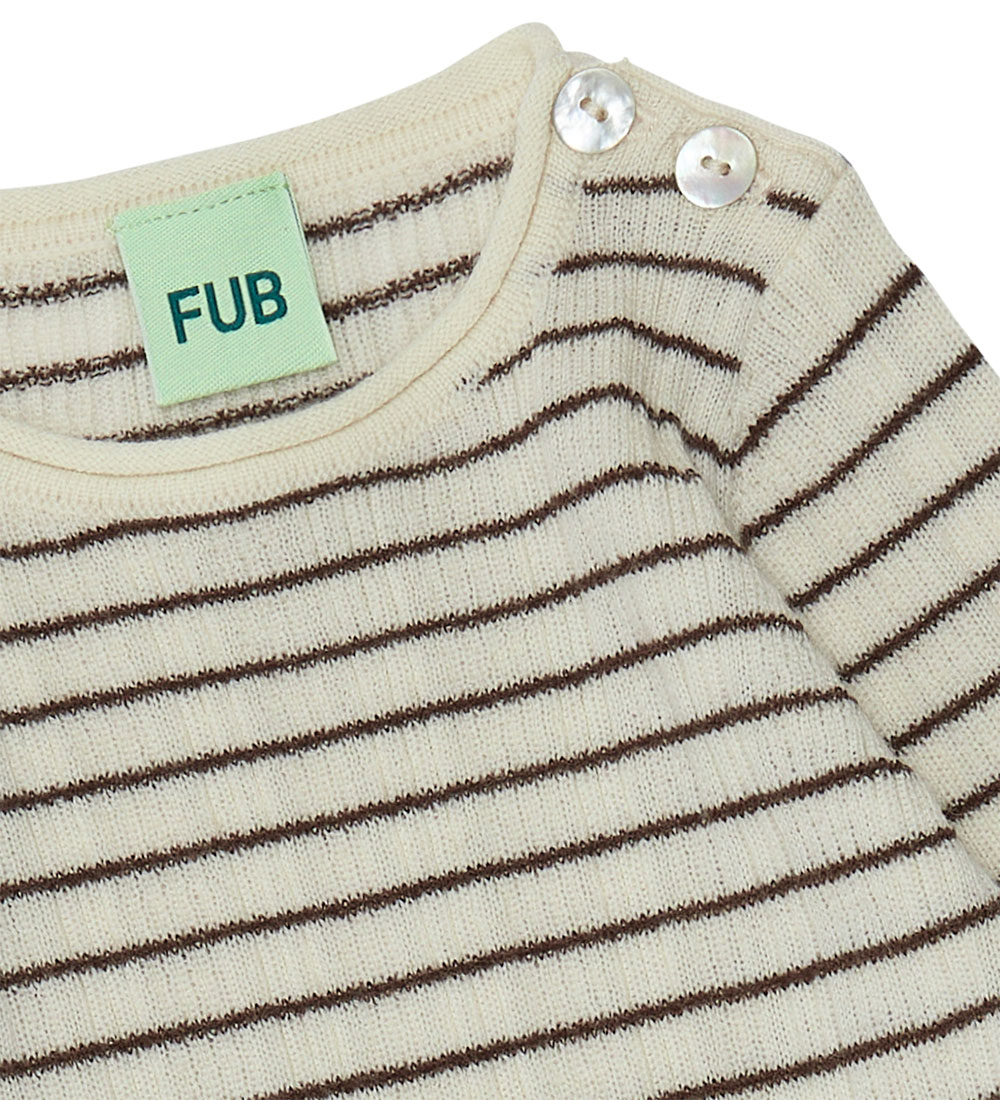 FUB Bodysuit l/s - Wool - Rib - Ecru/Chocolate