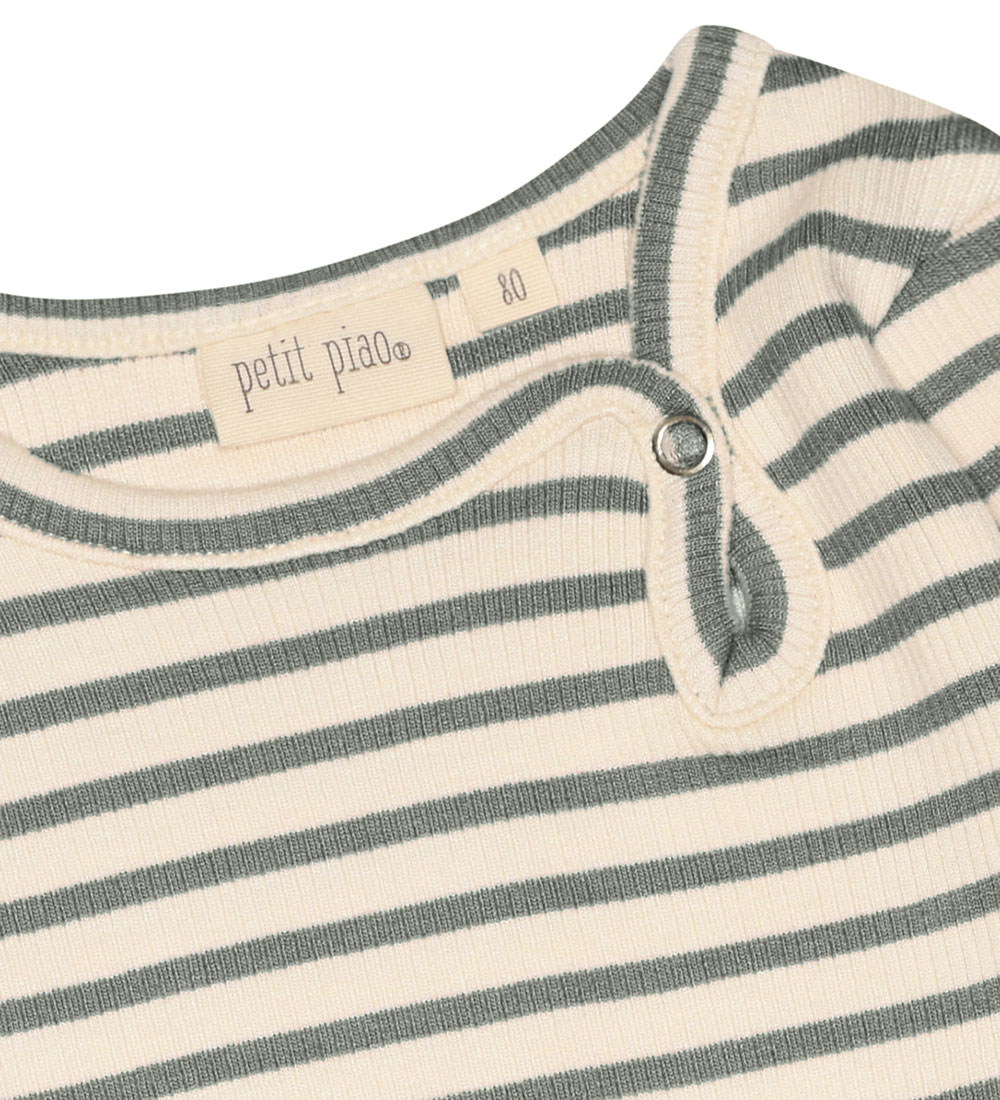 Petit Piao Bodysuit l/s - Modal - Rib - Conditioner Green/Off Wh