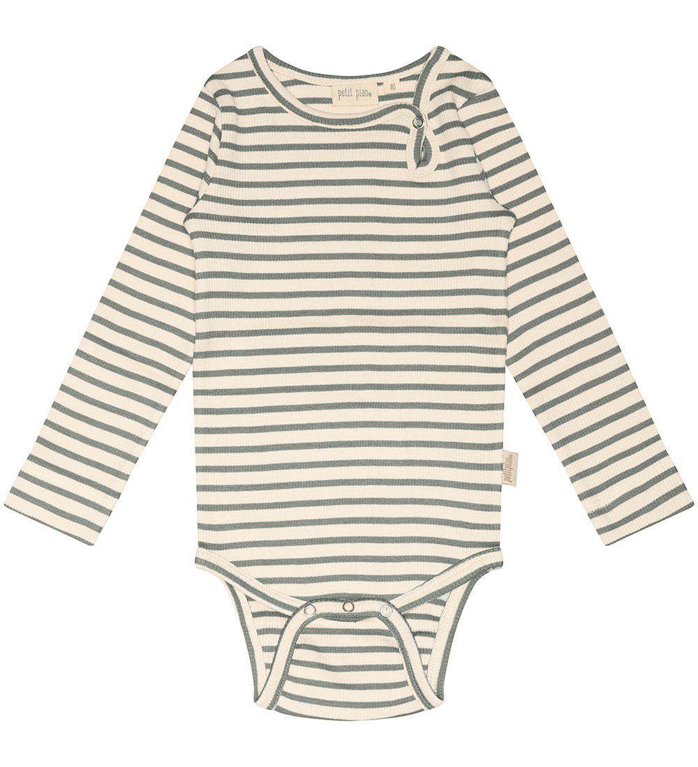 Petit Piao Bodysuit l/s - Modal - Rib - Conditioner Green/Off Wh