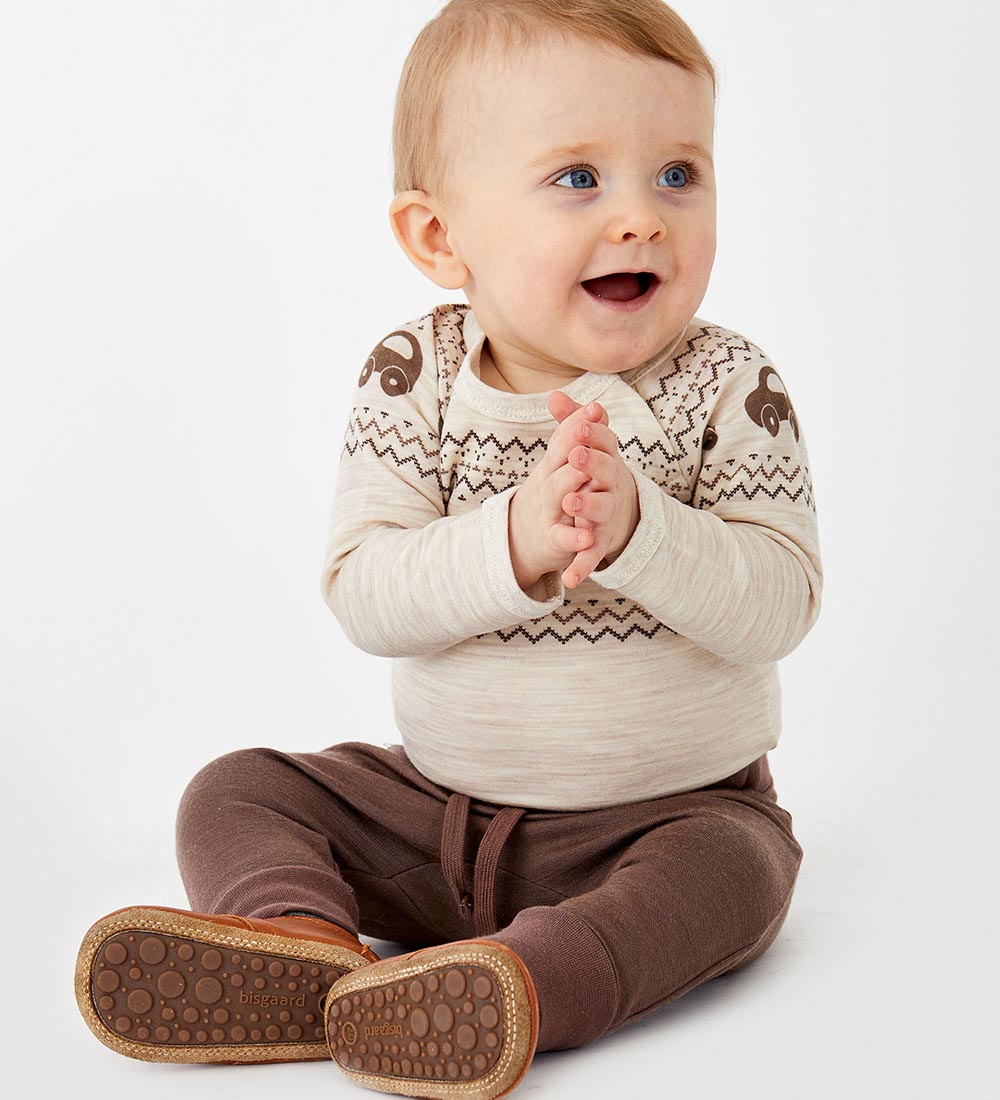 Hust and Claire Bodysuit l/s - Wool/Bamboo - Basti - Wheat Melan