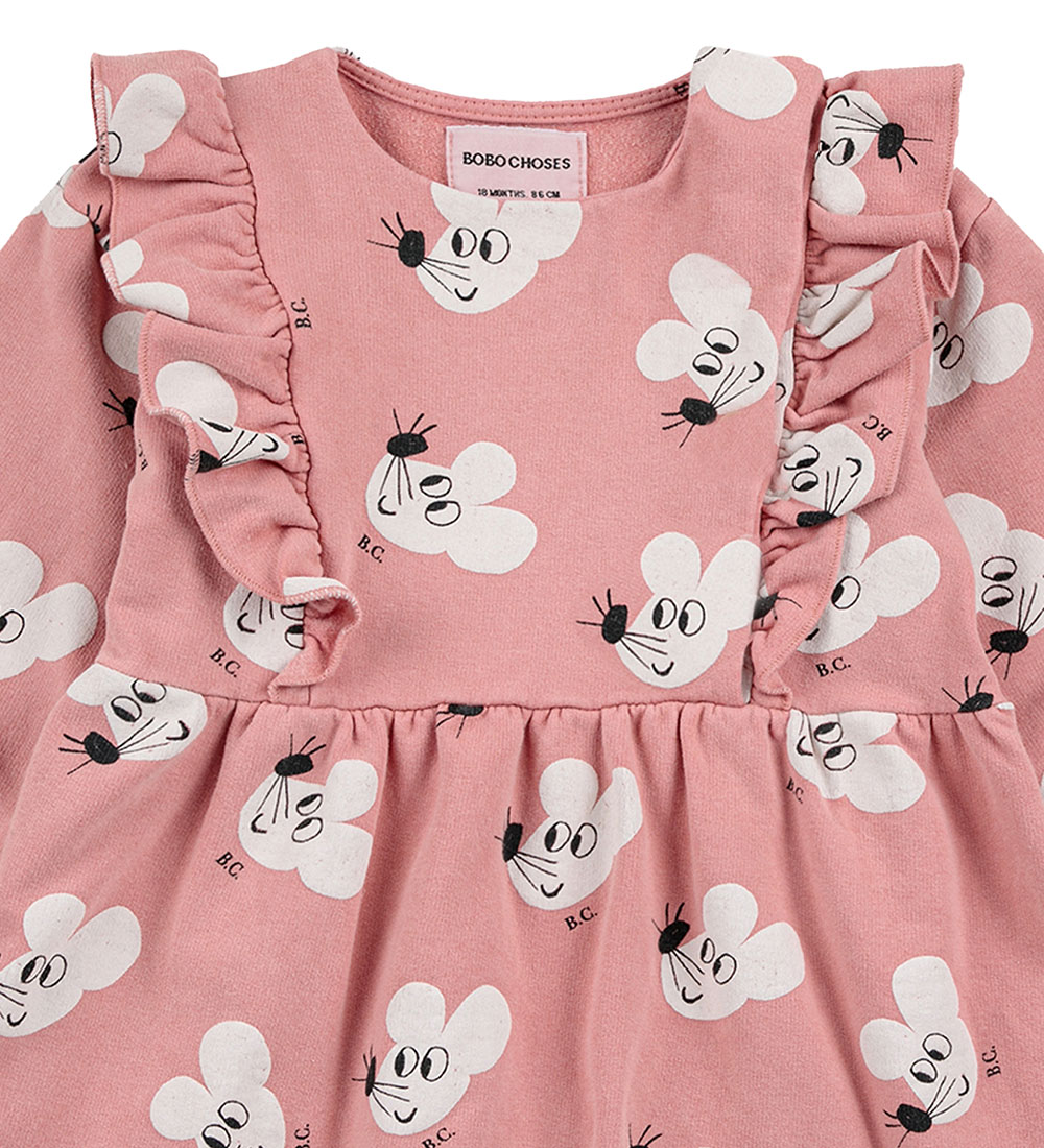 Bobo Choses Sweat Dress - Mouse - Pink/White