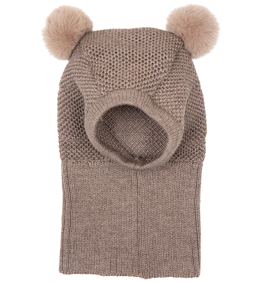 Huttelihut Balaclava - Wool - Single Layer - Wooly - Brown w. Po