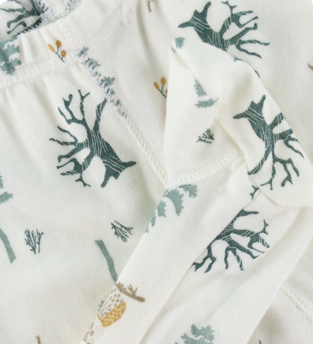 Joha Leggings - Wool/Bamboo - Offwhite w. Forest