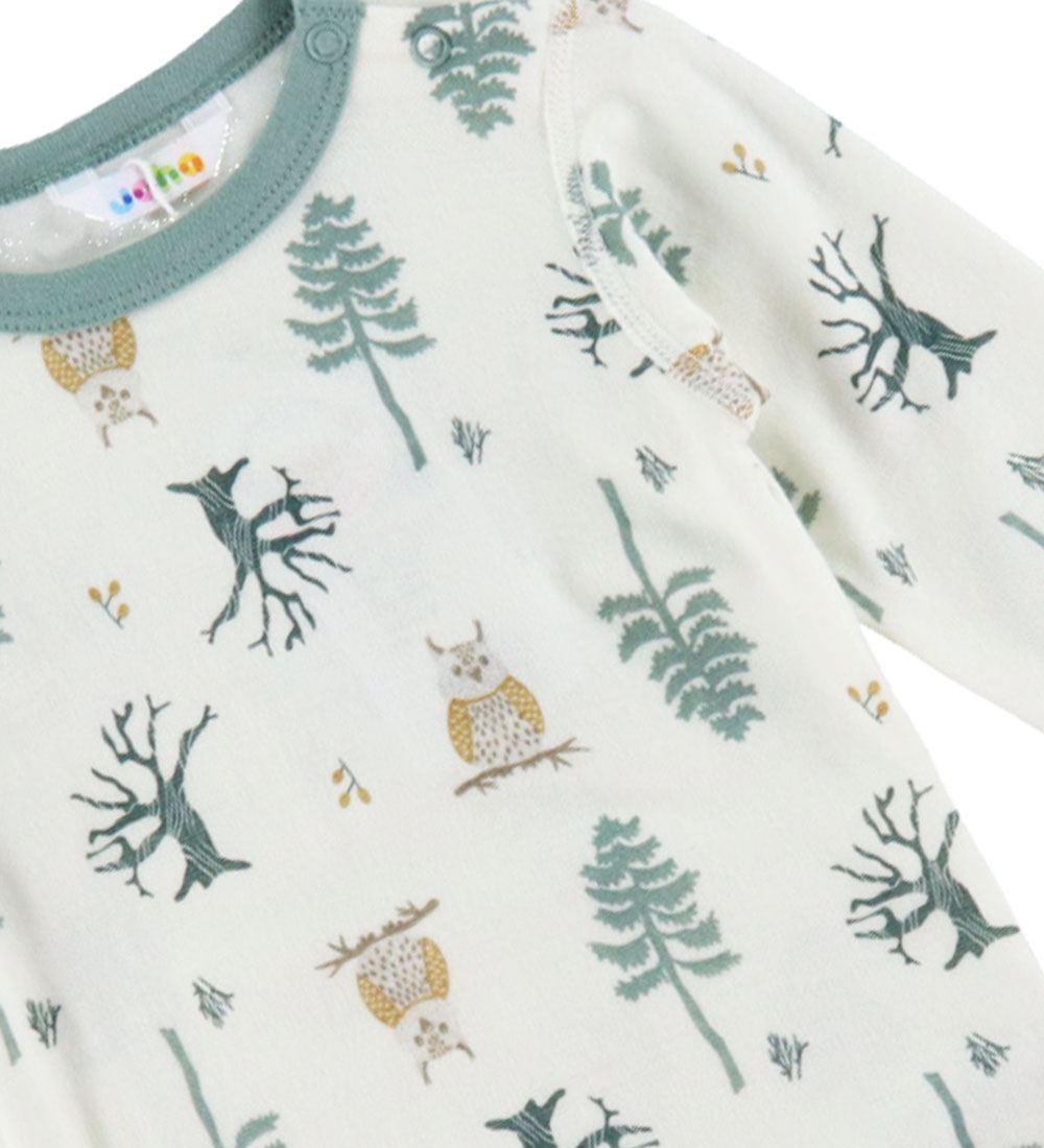 Joha Blouse l/s - Wool/Bamboo - Offwhite w. Forest