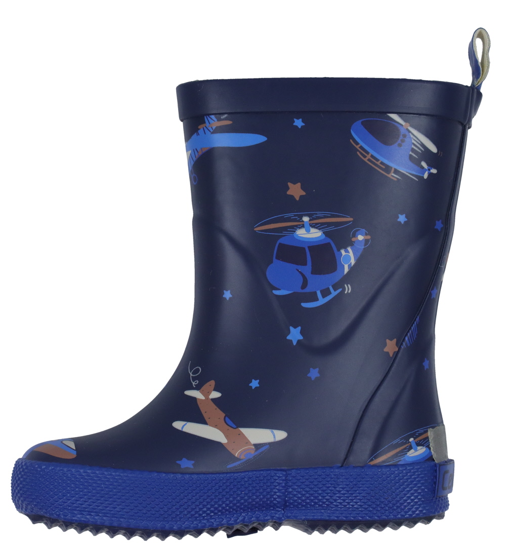 CeLaVi Rubber Boots w. Lining - Pageant Blue w. Helicopters