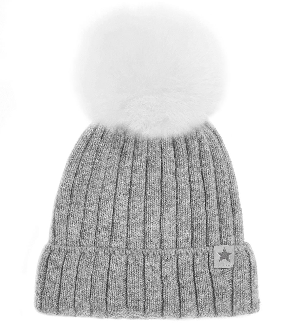 Huttelihut Beanie - Wool - Rib - Warmy - Light Grey Melange w. P