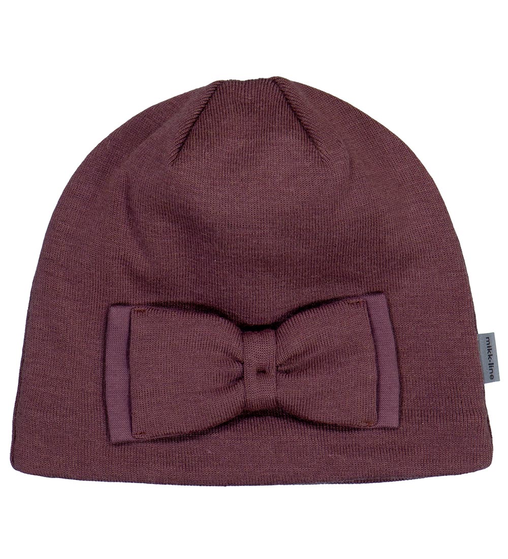 Mikk-Line Beanie w. Bow - Wool/Acrylic - 2-layer - Huckleberry