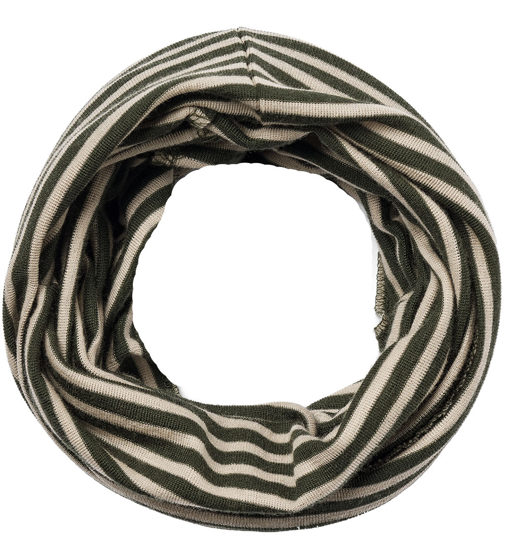 Wheat Beanie/Tube Scarf - Wool - Arta - Green Stripe