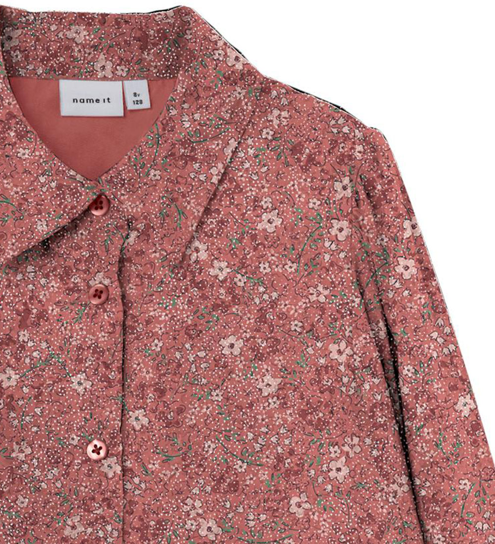 Name It Shirt - NkfOlasigne - Light Mahogany w. Flowers