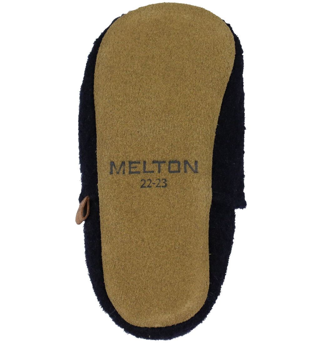 Melton Hausschuhe - Wolle - Navy m. Polizeiauto