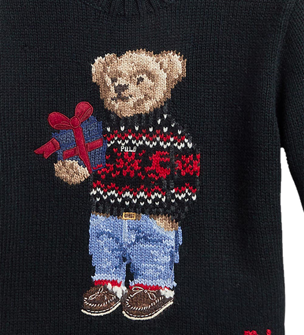 Polo Ralph Lauren Blouse - Knitted - Holiday - Black w. Soft Toy