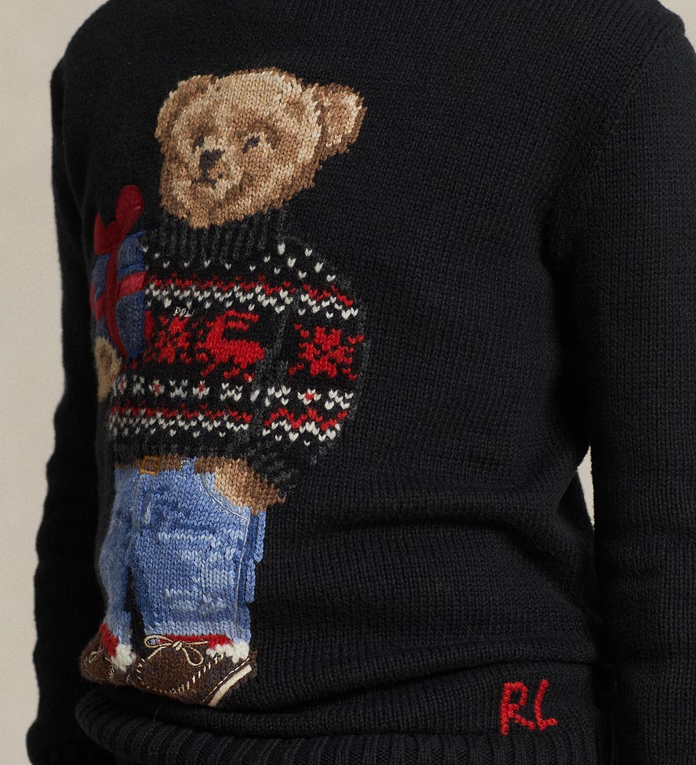 Polo Ralph Lauren Blouse - Knitted - Holiday - Black w. Soft Toy