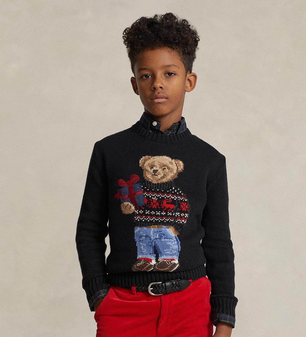 Polo Ralph Lauren Blouse - Knitted - Holiday - Black w. Soft Toy