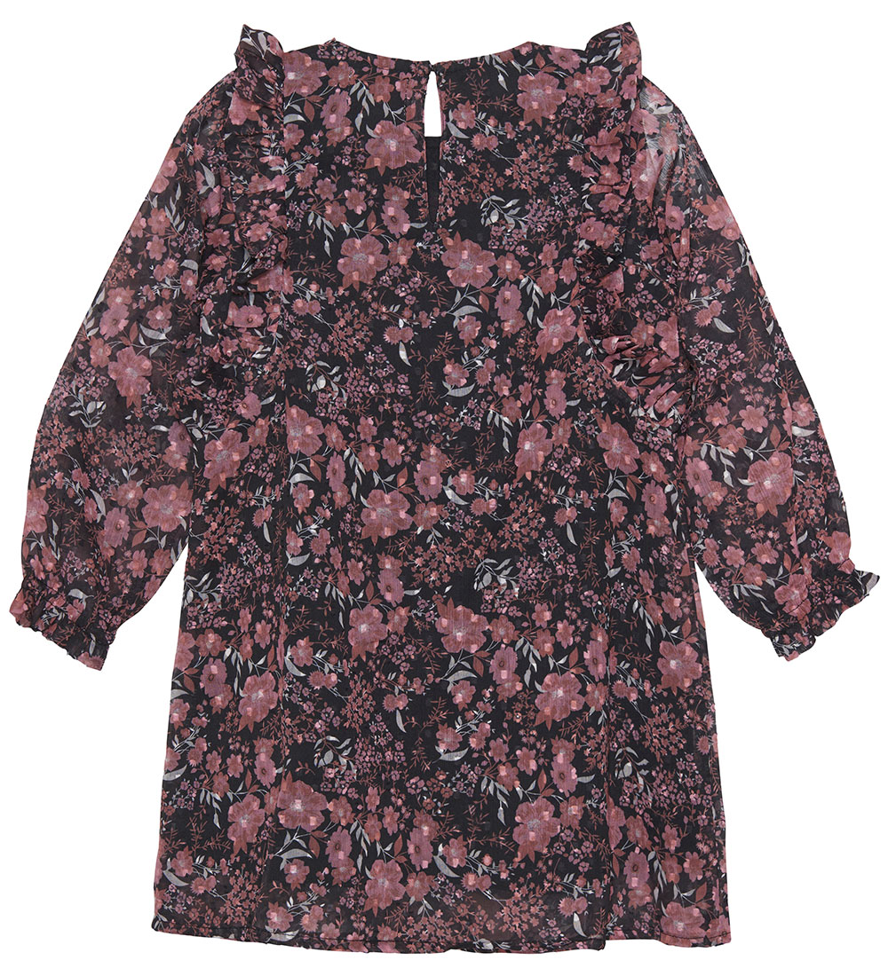 Creamie Dress - Dobby - Black w. Flowers