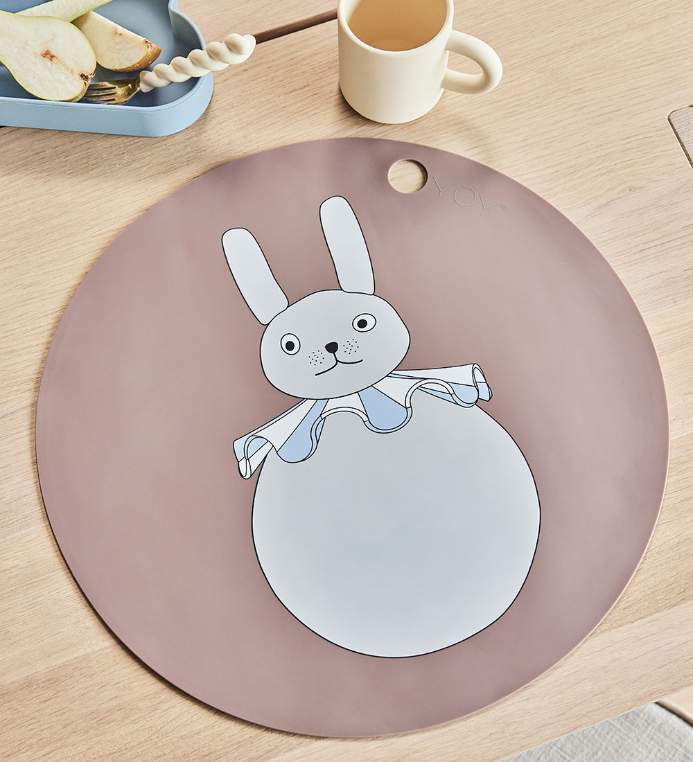 OYOY Placemat - Silicone - Rabbit Pompom - Clay