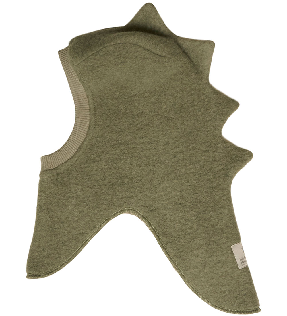 Huttelihut Balaclava - Wool/Cotton - 2-layer - Dino - Green Oliv