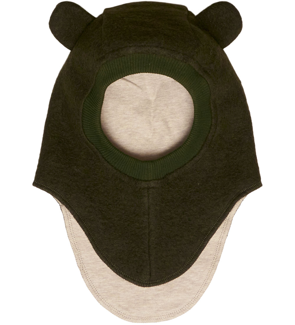 Huttelihut Balaclava - Wool/Cotton - 2-layer - Mini Bear - Everg