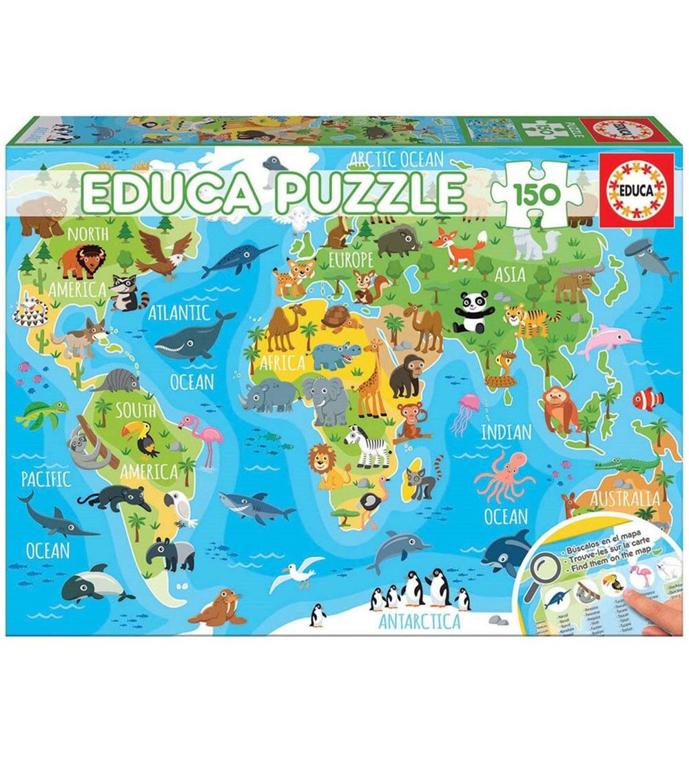 Educa Jigsaw Puzzle - World Map Animals - 150 Bricks