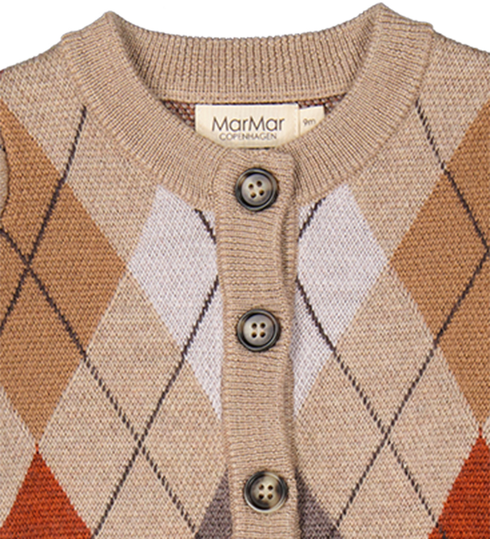 MarMar Cardigan - Knitted - Wool - Tepe - Dark Beige Argyle