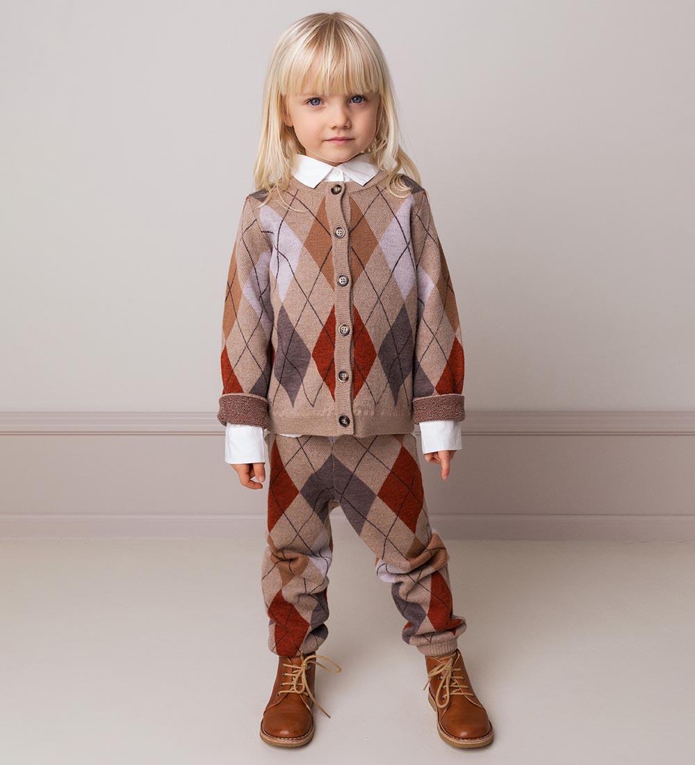 MarMar Cardigan - Knitted - Wool - Tepe - Dark Beige Argyle