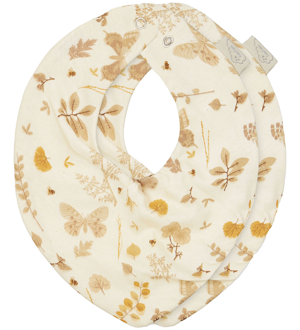 Cam Cam Bibs - 2-Pack - Beige w. Leaves/Butterflies