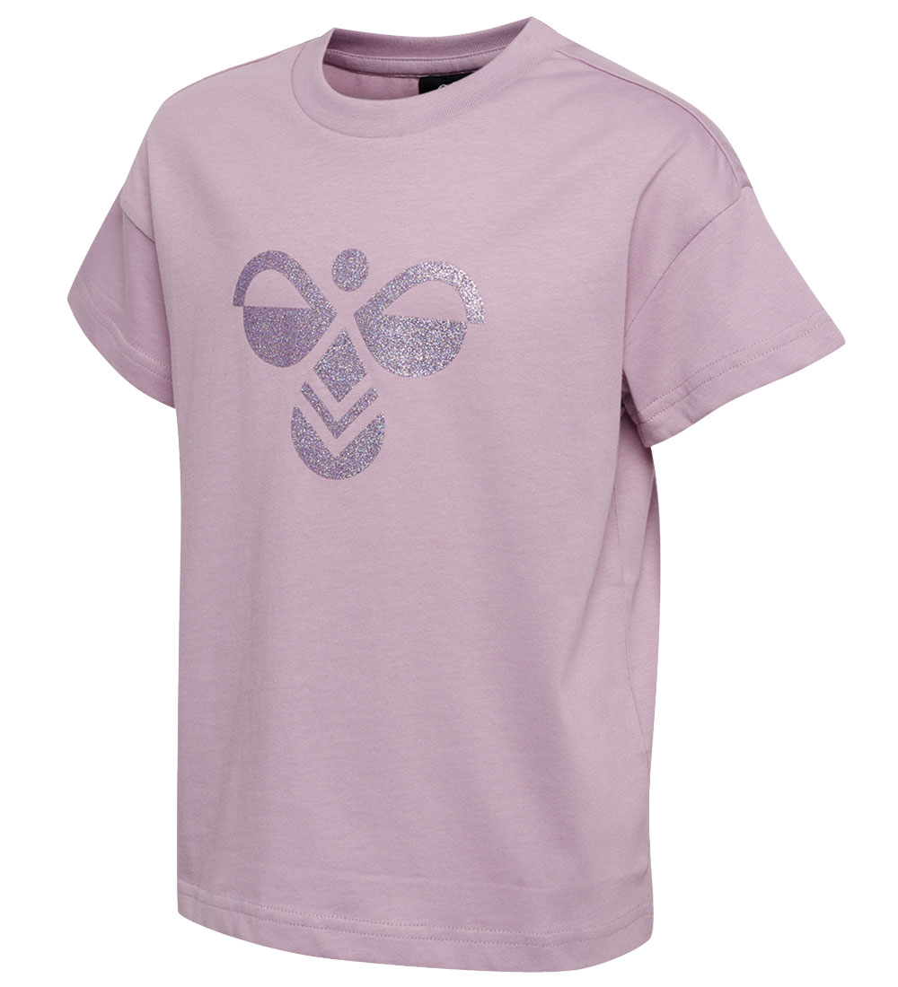 Hummel T-shirt - Cropped - hmlLuna - Lavender Mist w. Glitter