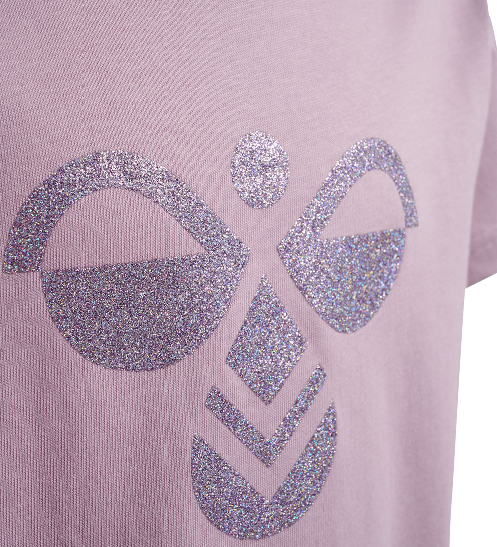 Hummel T-shirt - Cropped - hmlLuna - Lavender Mist w. Glitter