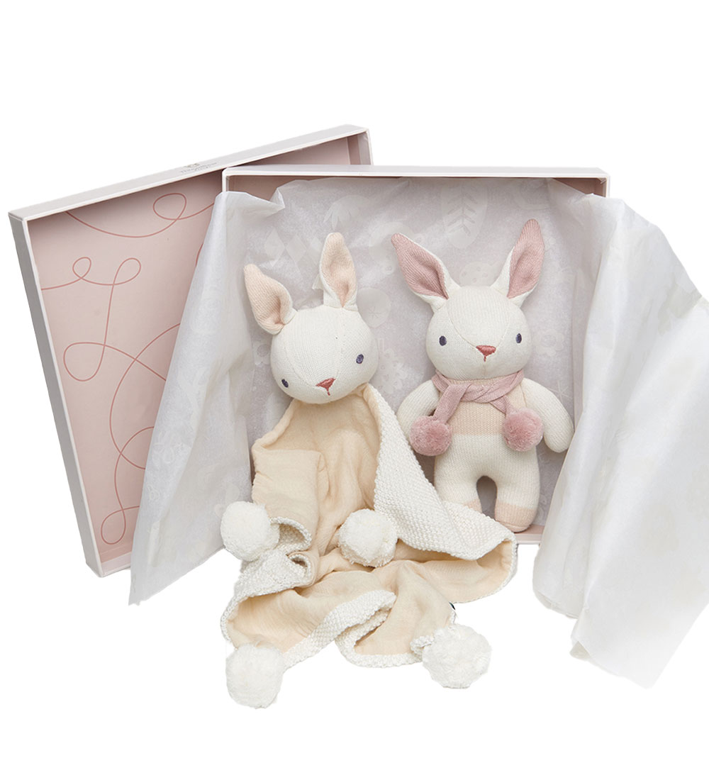 ThreadBear Gift Set - White Rabbit rattle and Comfort Blanket