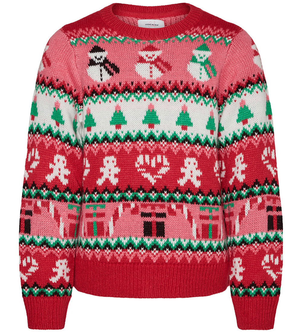 Vero Moda Girl Blouse - Knitted - VmXmasMix - Chinese Red/W. Hot