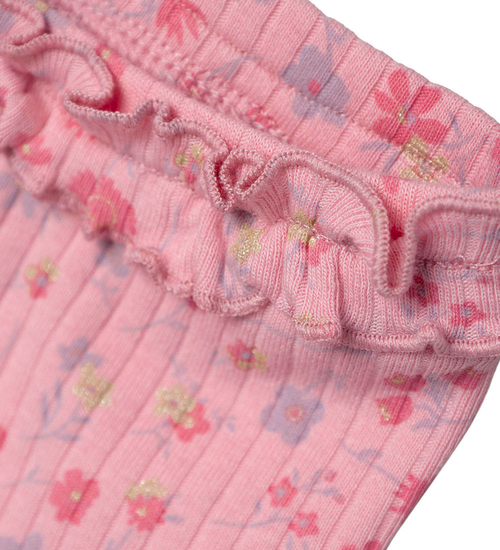 Name It Leggings - Rib - NbfOlea - Candy Pink w. Flowers