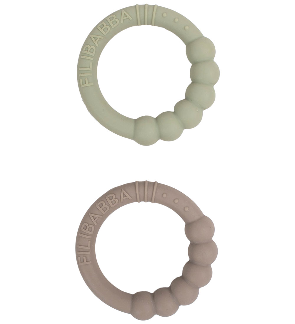 Filibabba Beißringe - Silikon - 2er-Pack - Warm Grey/Öl Green